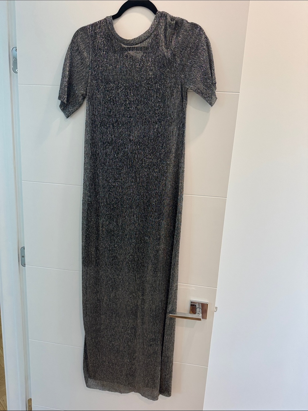 Mango Metallic Gray Short-Sleeve Maxi Dress